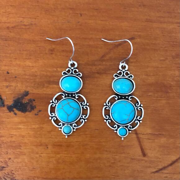 Sonoma Bohemian Silver Plated Turquoise Stone Drop Bohemian Drop Earrings - Picture 2 of 5